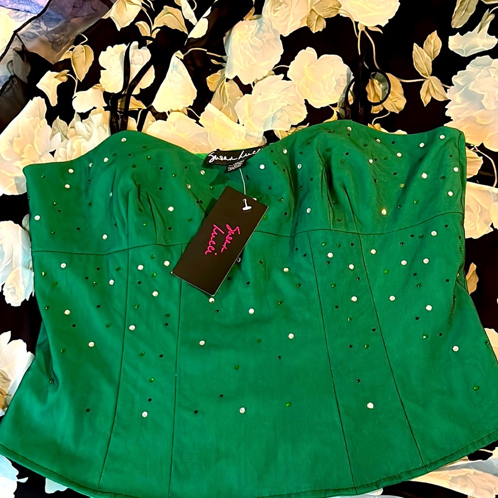Susan Lucci Limited Edition Brand New Green Corset Swarovski Crystal Top Size 16
